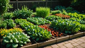 Plants organisés dans un carré potager bien aménagé