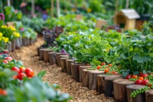 Potager coloré avec légumes et fleurs harmonieuses