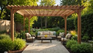 pergola en kit mal installée avec des outils éparpillés