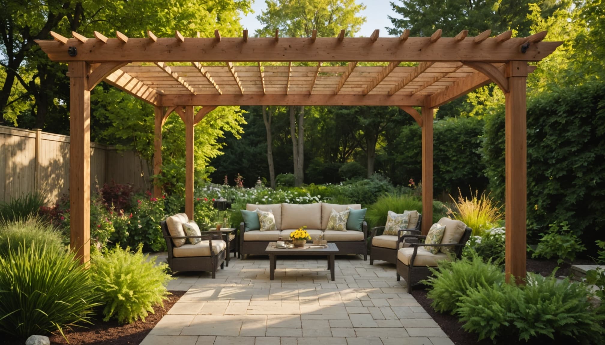 pergola en kit mal installée avec des outils éparpillés